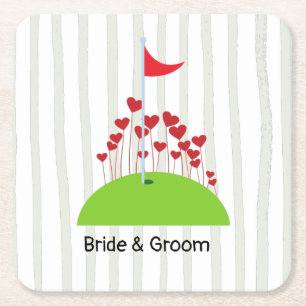 Golfhochzeit mit viel Liebe beim Golfer unter der  Rechteckiger Pappuntersetzer