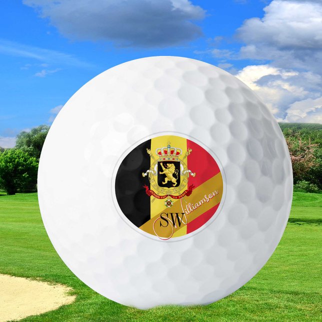 Golfing Belgium & Monogram, belgische Flagge /gold Golfball (Von Creator hochgeladen)