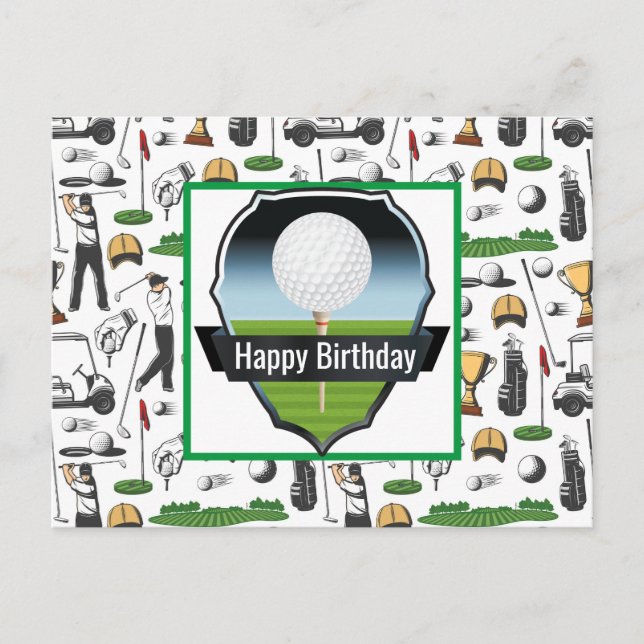 Golfing Happy Birthday Postcard Postkarte (Vorderseite)