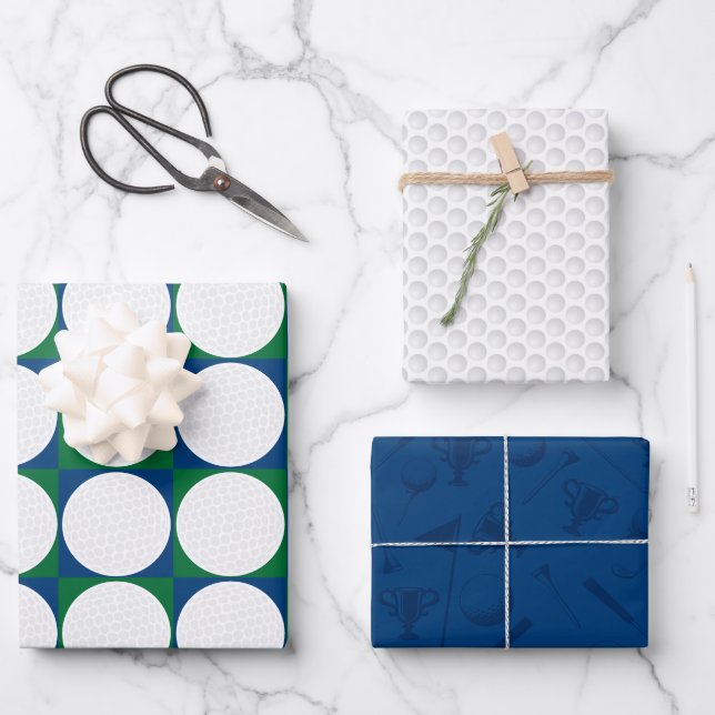 Golfing Patterns Balls T-Shirts Clubs Fahnen Moder Geschenkpapier Set (Vorderseite)