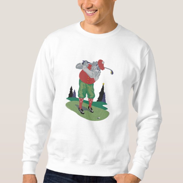 Golfing Santa Claus Besticktes Sweatshirt (Vorderseite)
