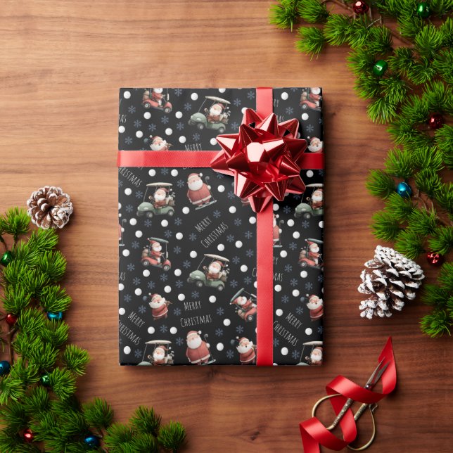 Golfing Santa on Black Geschenkpapier (Feiertagsgeschenk)