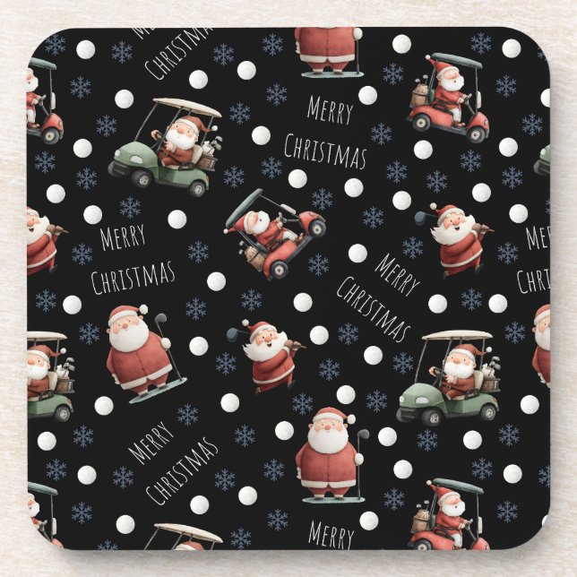 Golfing Santa on Black Getränkeuntersetzer (Vorderseite)