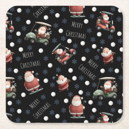 Golfing Santa on Black Paper Untersetzer