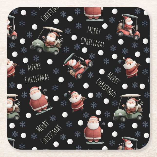 Golfing Santa on Black Paper Untersetzer (Vorderseite)