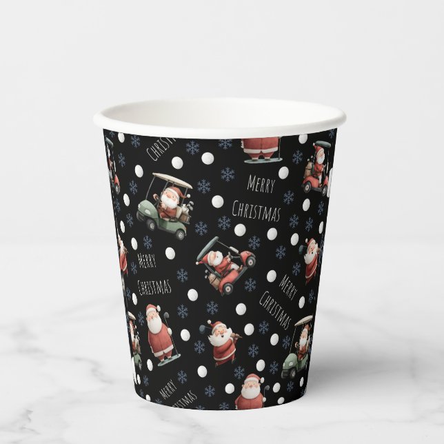 Golfing Santa on Black Pappbecher (Vorderseite)