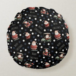 Golfing Santa on Black Rundes Kissen