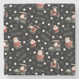 Golfing Santa on Black Steinuntersetzer