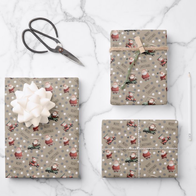 Golfing Santa on Desert Brown Geschenkpapier Set (Vorderseite)