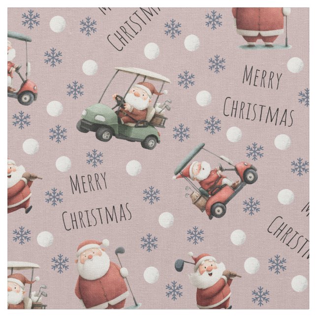 Golfing Santa on Dusty Rose Stoff (Nahaufnahme)
