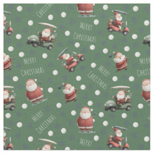 Golfing Santa on Hunter Green Stoff