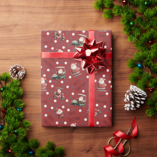 Golfing Santa on Red Geschenkpapier
