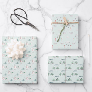 Golfklubs und Golf Cart Geschenkpapier Set
