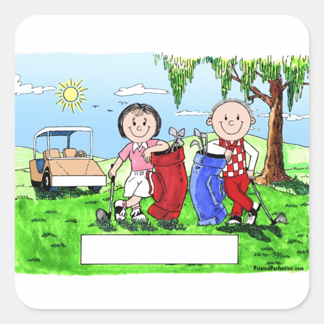 Golfkuppel - Personalisierter Cartoon Quadratischer Aufkleber (Vorderseite)