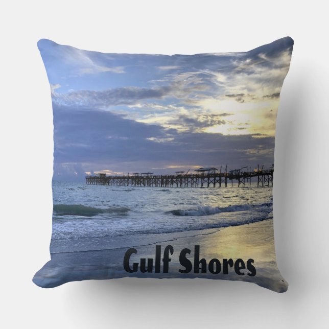 Golfküste Alabama Beach Sunrise Pier Kissen (Vorderseite)