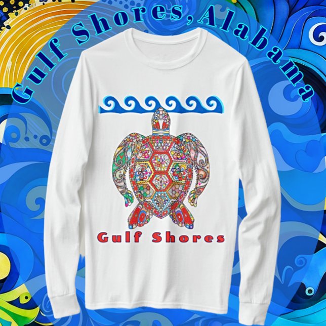 Golfküste Alabama farbenfrohe Mosaikschildkröte T-Shirt (Celebrate Gulf Shores, Alabama with this handsome travel souvenir which is available in other styles)