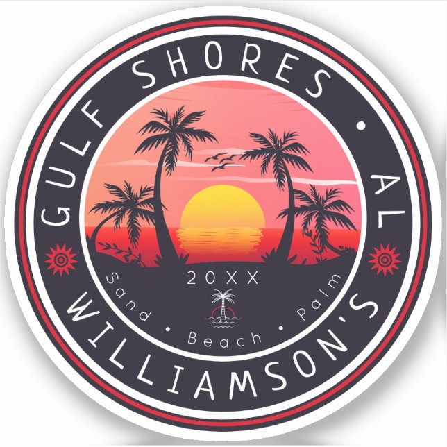Golfküste Alabama Retro Sunset Souvenirs 80er Aufkleber (Vorderseite)