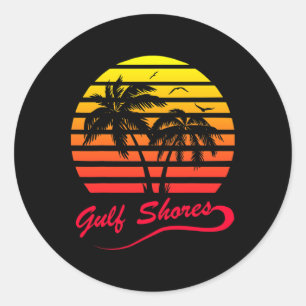 Golfküste Alabyma 80er Summer Beach Palm Tree Sun Runder Aufkleber