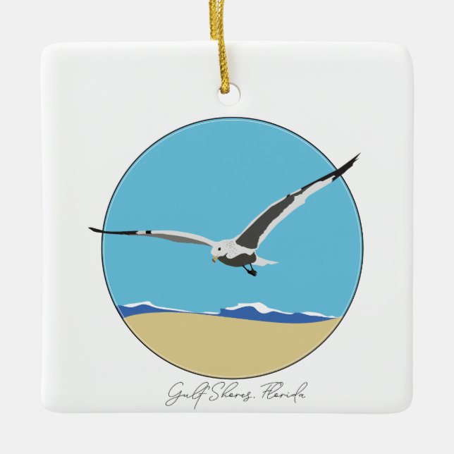 Golfküste, Florida Sea Gull am Strand Keramikornament (Vorderseite)