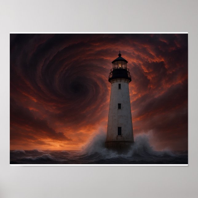 Golfküsten-Sturmplakat - Leuchtturm-Hurrikan-Kunst Poster (Vorne)