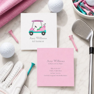 Golflehrer Pinkes Leder Eleganter Golfwagen Quadratische Visitenkarte