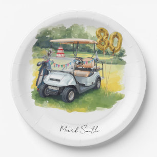 Golfparty  80. Geburtstag mit Golfwagen auf dem Gr Pappteller