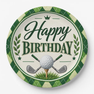 Golfparty Par Tee Grün Argyle Alles Gute zum Gebur Pappteller