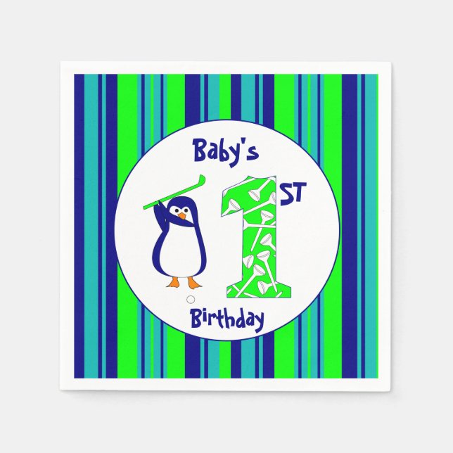 Golfpinguin zum ersten Mal zum Geburtstag von Baby Serviette (Vorderseite)
