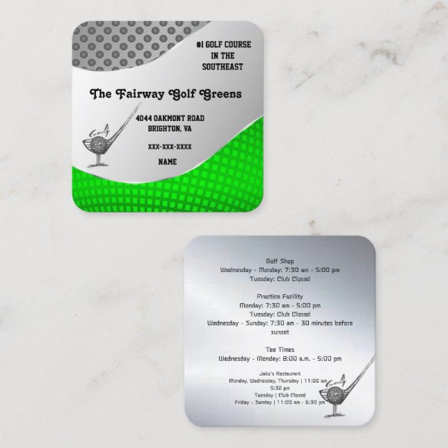 Golfplatz Business Card Quadratische Visitenkarte (Vorne/Hinten)