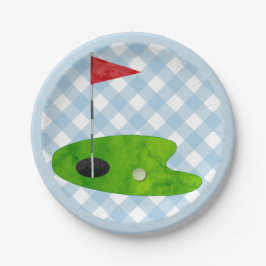 Golfplatz Kariert Blue White Preppy Country Club Pappteller