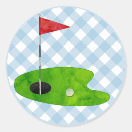 Golfplatz Kariert Blue White Preppy Country Club Runder Aufkleber