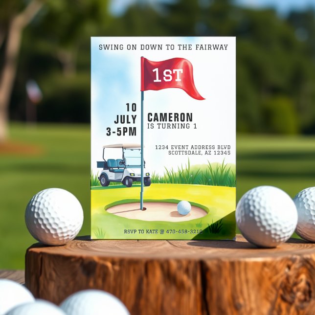 Golfplatz Kinder 1. Geburtstag Party Einladung (Golf Course Kids 1st Birthday Party Invitation
)