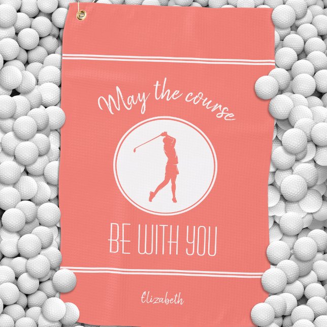 Golfplatz Lady Golfer Monogram Pro Modern Coral Golfhandtuch (Golf Course Lady Golfer Monogram Pro Modern Coral Golf Towel)