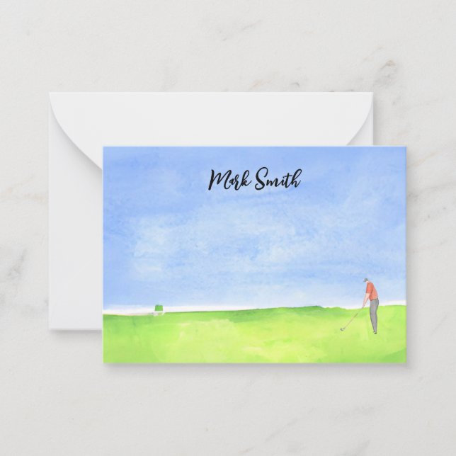 Golfplatz mit dem Namen für Golfer Aquarell Hinwei Mitteilungskarte (Vorderseite)