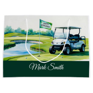 Golfplatz mit Text Happy Rente on green Große Geschenktüte