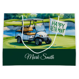 Golfplatz mit Text Happy Rente on green Große Geschenktüte