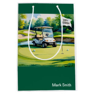Golfplatz mit Text Happy Rente on green Mittlere Geschenktüte