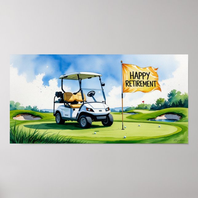 Golfplatz mit Text Happy Rente on green Poster (Vorne)