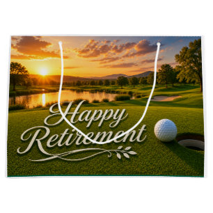 Golfplatz mit Text Happy Retirement auf Grün Große Geschenktüte