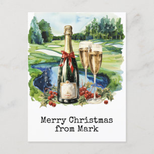 Golfplatz mit Weihnachtsgetränk für Golfer Feiertagspostkarte