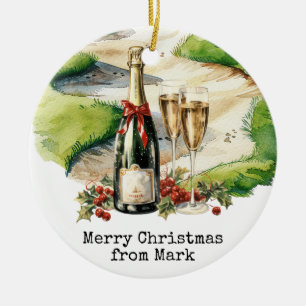 Golfplatz mit Weihnachtsgetränk für Golfer Keramik Ornament