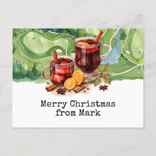 Golfplatz mit Weihnachtsgetränk für Golfer Postca Postkarte
