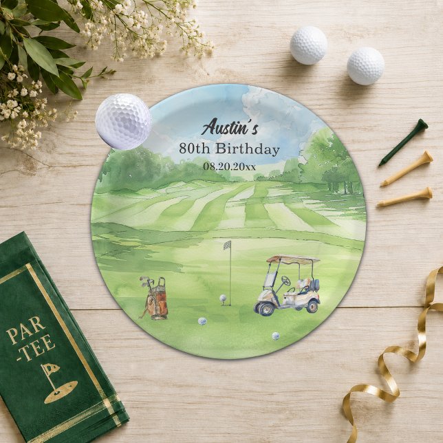 Golfplatz zum 80. Geburtstag Wasserfarben  Pappteller (Von Creator hochgeladen)