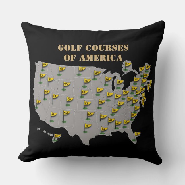 Golfplätze Amerika Karte Ausfahrt Kissen (Vorderseite)