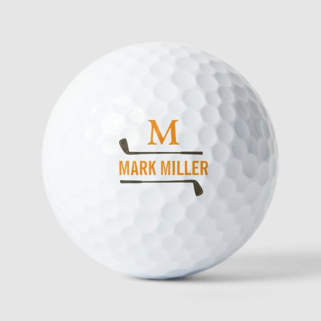 Golfplayer Cool Custom Orange Monogram Golfball (Vorderseite)