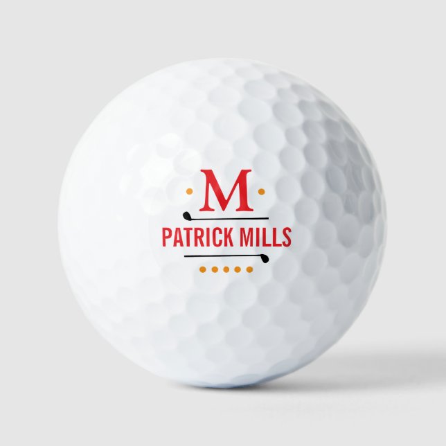 Golfplayer Custom Red Monogram Golfball (Vorderseite)