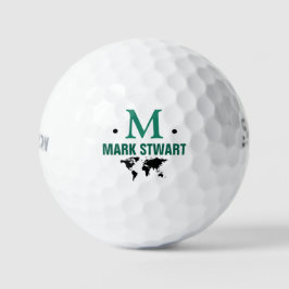 Golfplayer Initial/Name mit Weltkarte Golfball