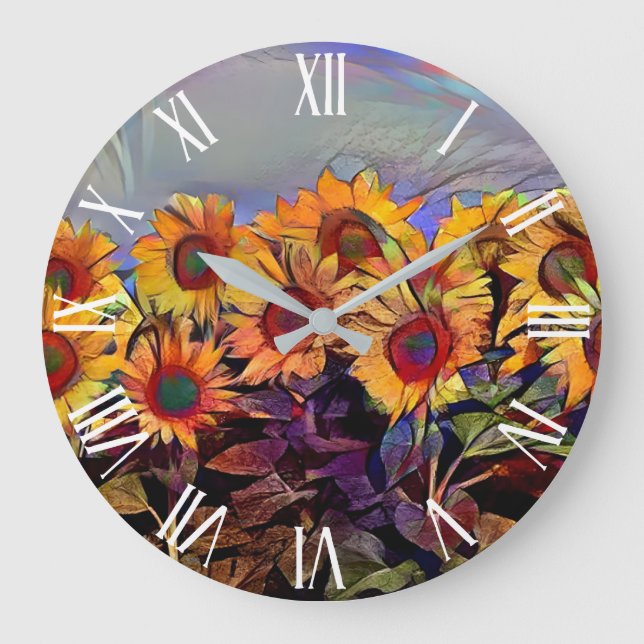 Golfrevier Sonnenblumen Elegante Sammlung Große Wanduhr (Vorderseite)