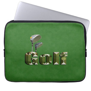 Golfschläger auf grünem Denim, Laptopschutzhülle