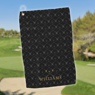 Golfschläger mit individuellem Namen Muster Schwar Golfhandtuch